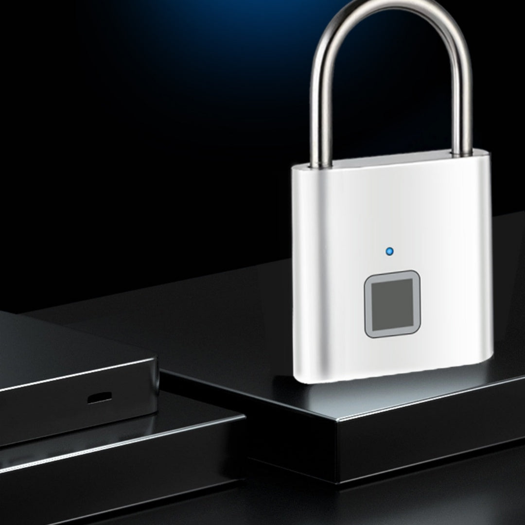 Smart lock with fingerprint sensor on a black surface