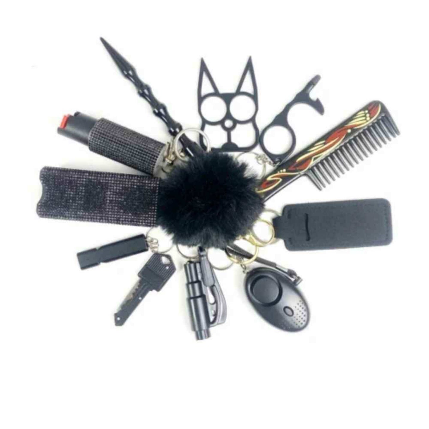 compact 12 piece personal safety kit for everyday protection in black