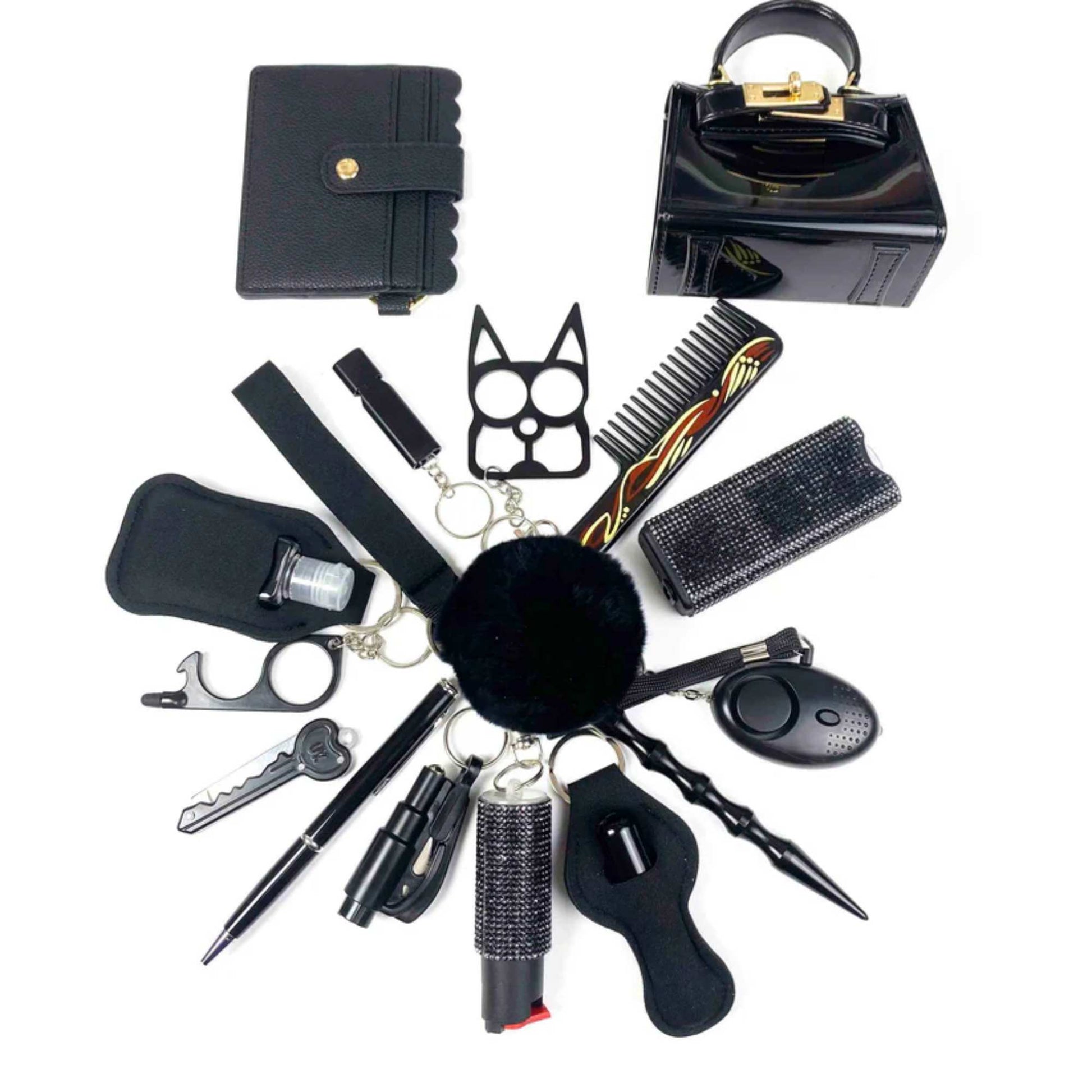 19-piece personal safety keychain for women in black
