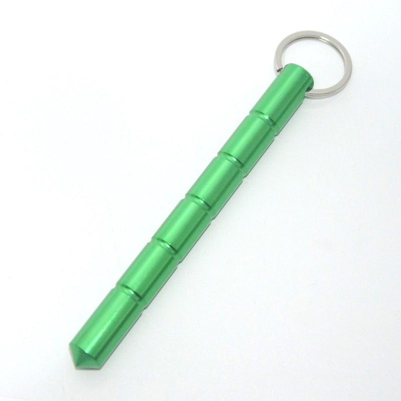 Green wolf stick keychain with a ring on a white background