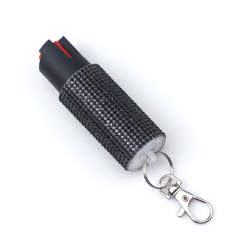 Black rhinestone pepper spray keychain for women's personal protection