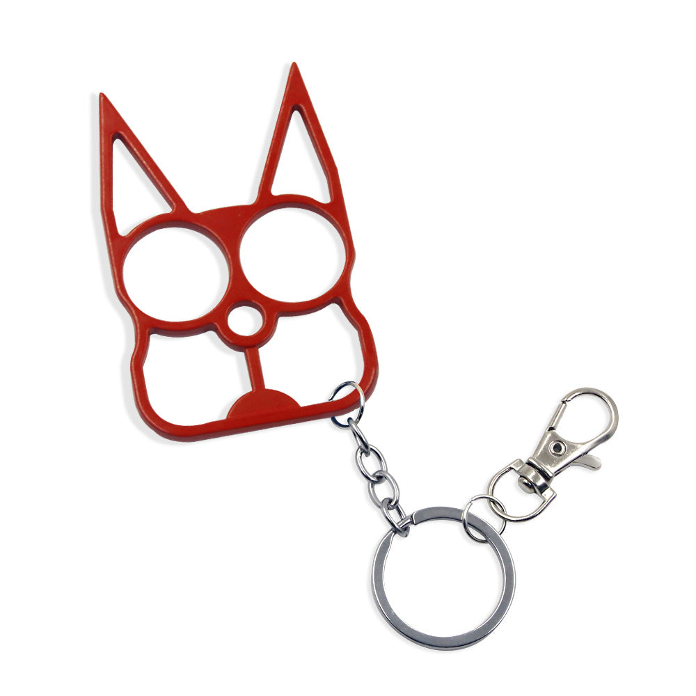 Stylish red Cat safety keychain with glass-breaking tip