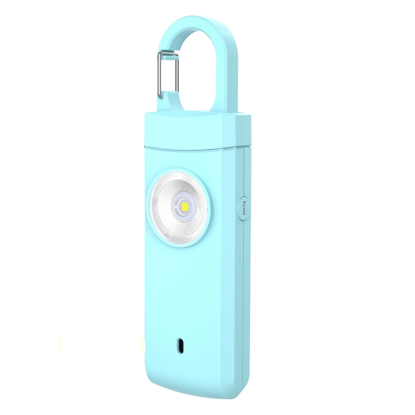 Emergency personal alarm keychain 130dB with light in blue for fast alert and protection in unsafe situations.