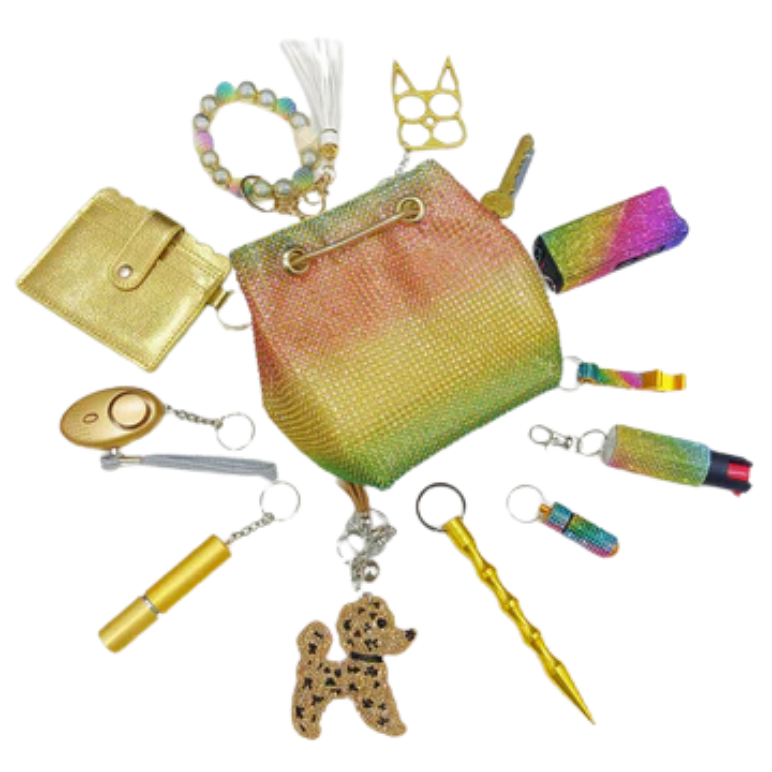 gorgeous gold safety keychain set for women self defense tools