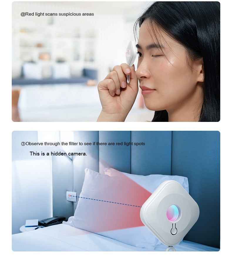 Rechargeable anti-spy camera detector for hotel rooms