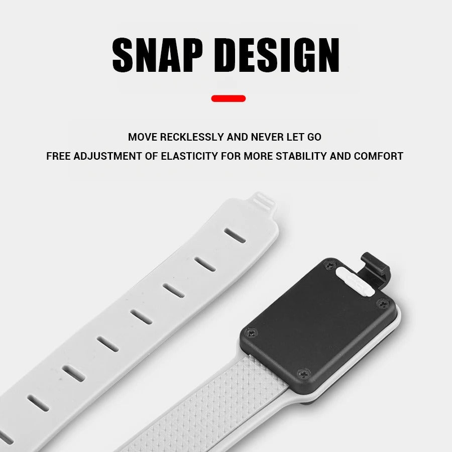 White and black watch strap with text on a white background