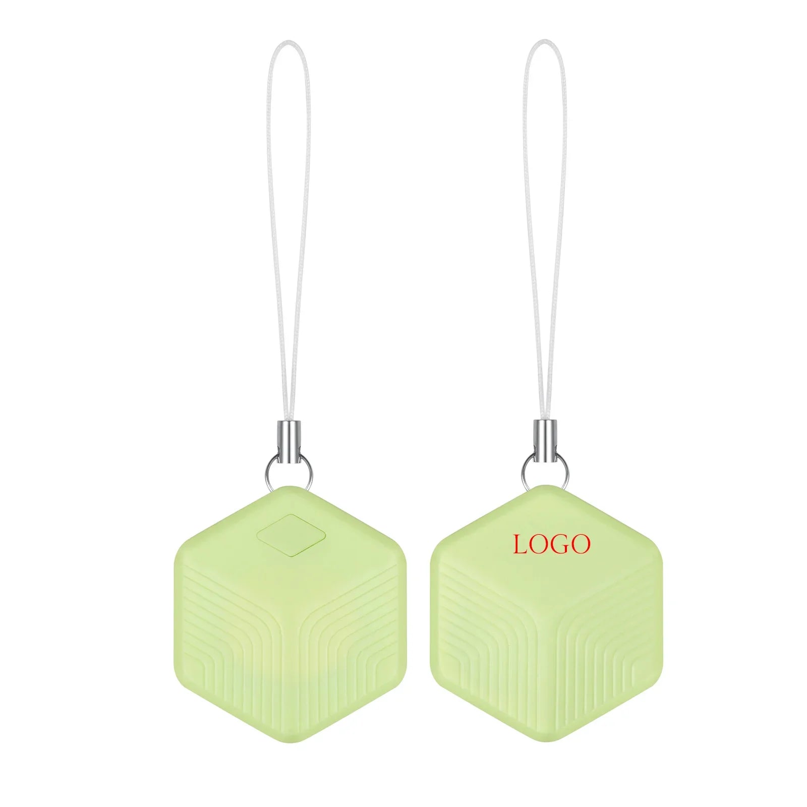 bluetooth tracking keychain attached to handbag and wallet in green
