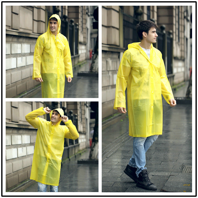 Adult transparent rain poncho for outdoor adventures in yellow