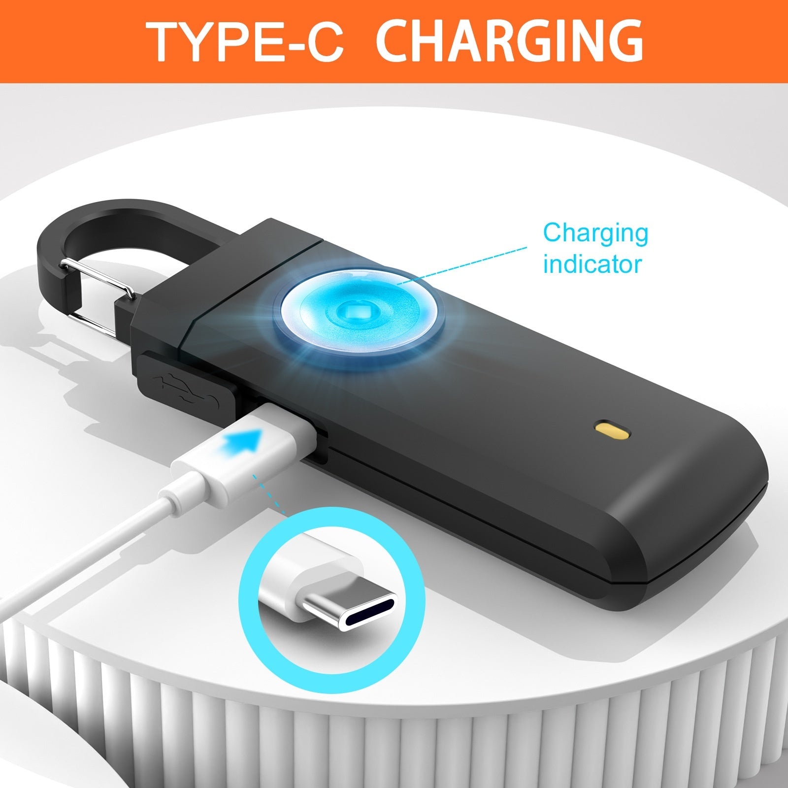 Rechargeable personal alarm 130dB with LED light for emergency self-defense and personal safety protection.