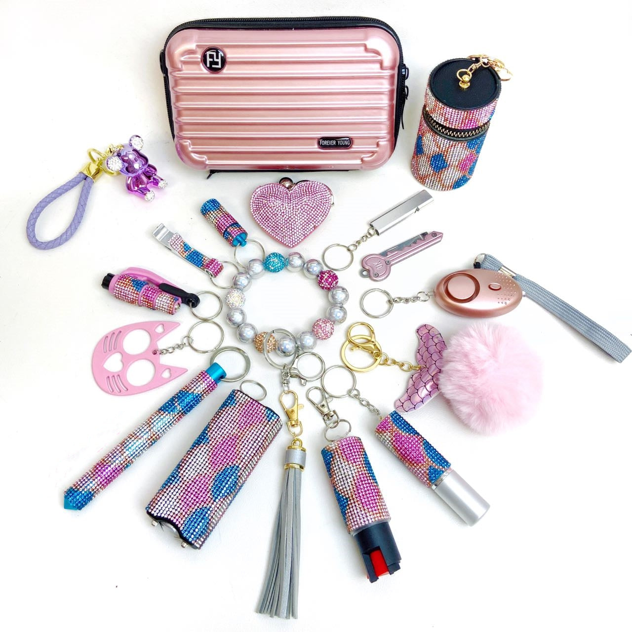 Women’s personal safety keychain set kit in pink mermaid design