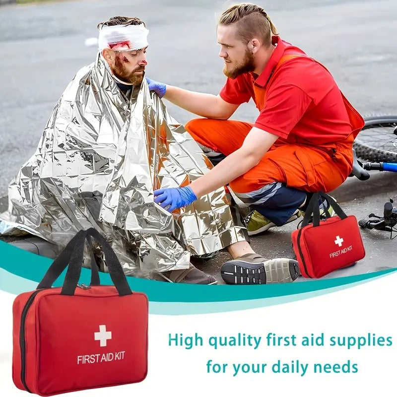 Red portable medical storage bag for first aid supplies