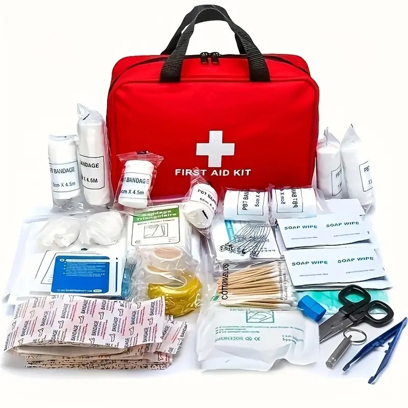 Portable red first aid kit storage bag made from Oxford cloth for medical and emergency supplies