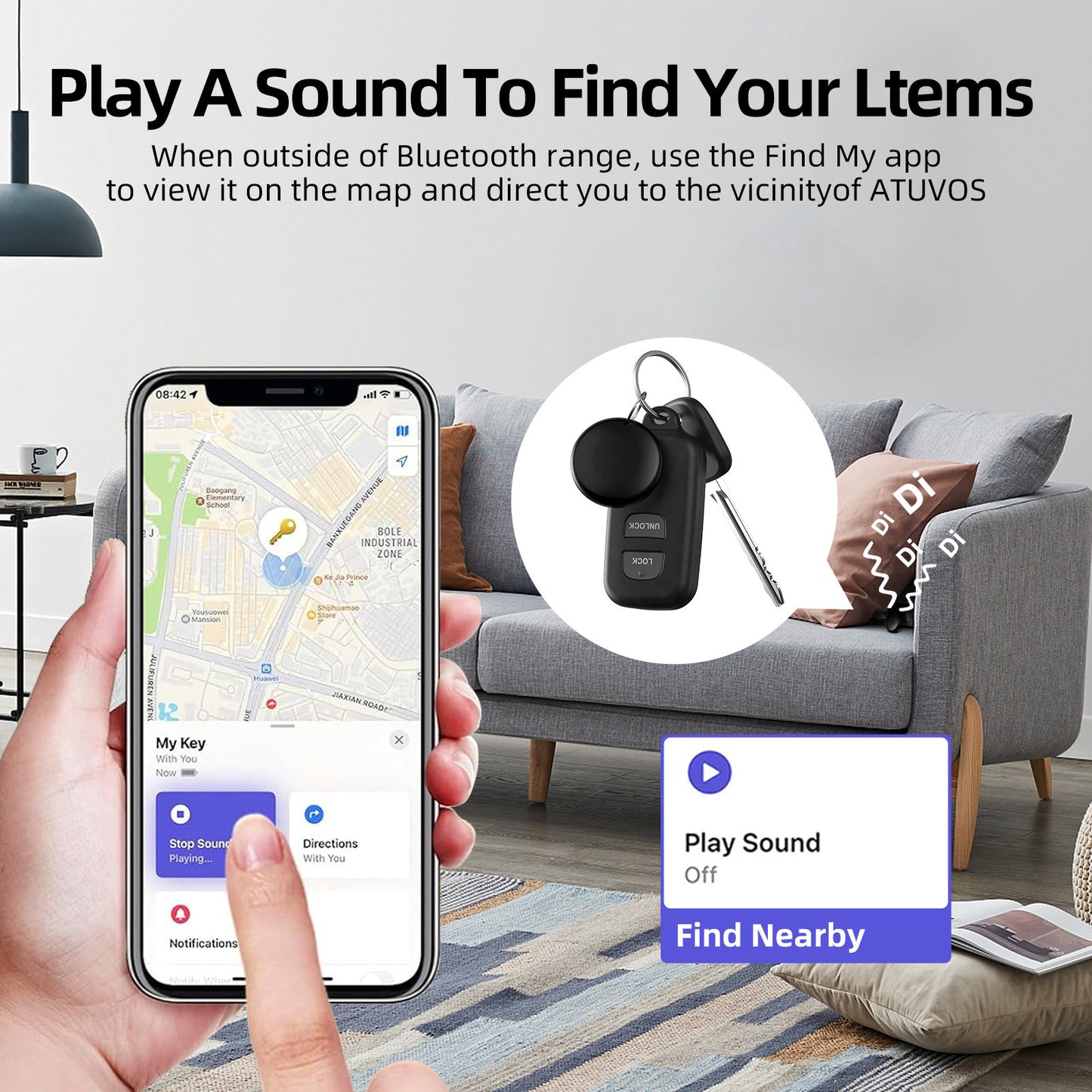 Portable GPS tracker keychain device for tracking lost items