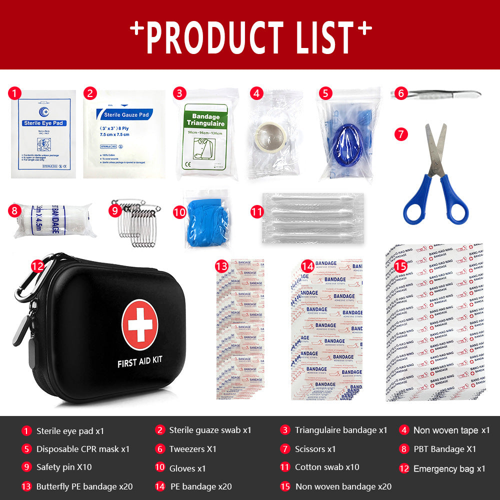 Portable emergency care kit with essential first aid supplies