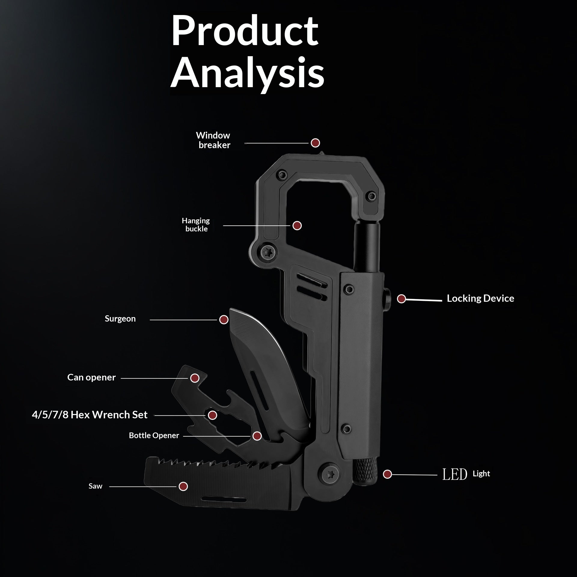 Compact EDC carabiner multi-tool with stainless steel construction
