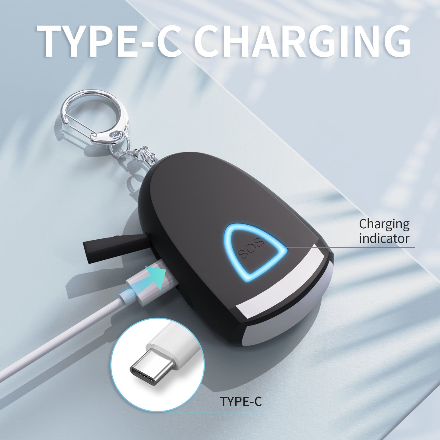 Portable safety alarm keychain with loud alert sound and LED light for quick emergency response and personal protection.