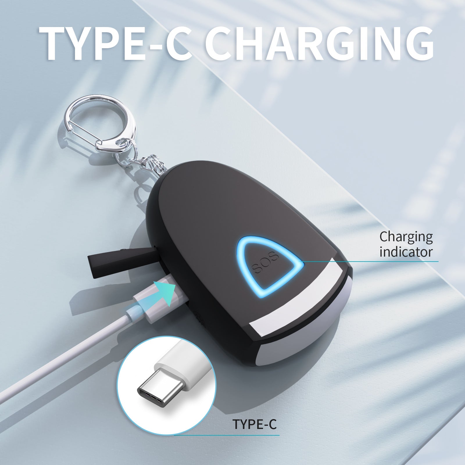 Portable safety alarm keychain with loud alert sound and LED light for quick emergency response and personal protection.