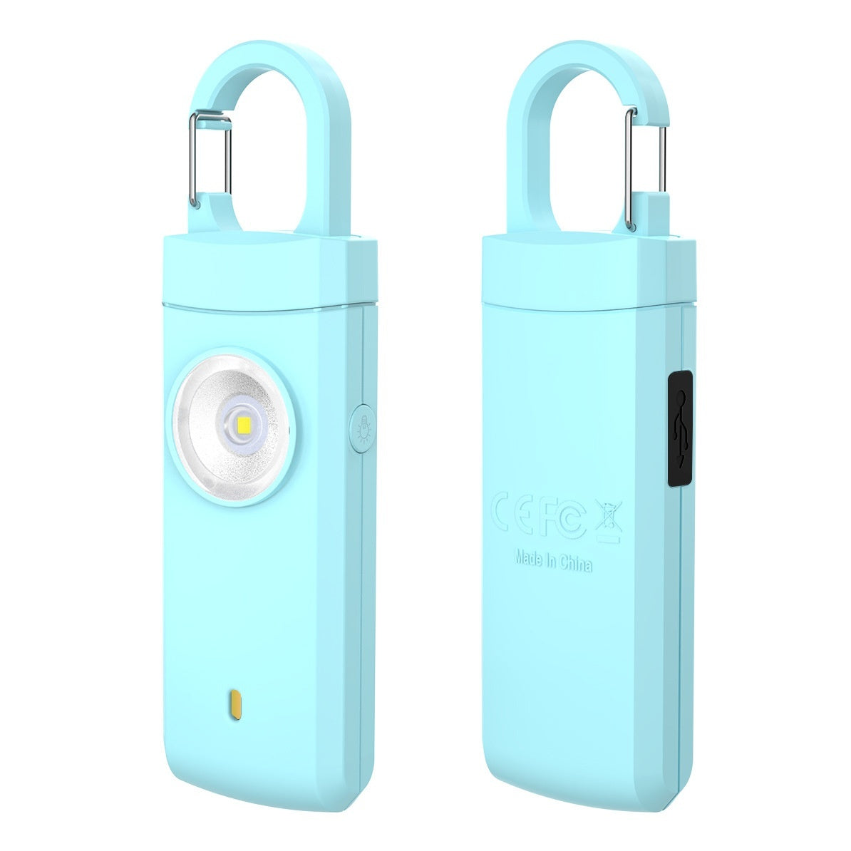 Portable self-defense alarm 130dB with built-in light designed for personal security and emergency situations.