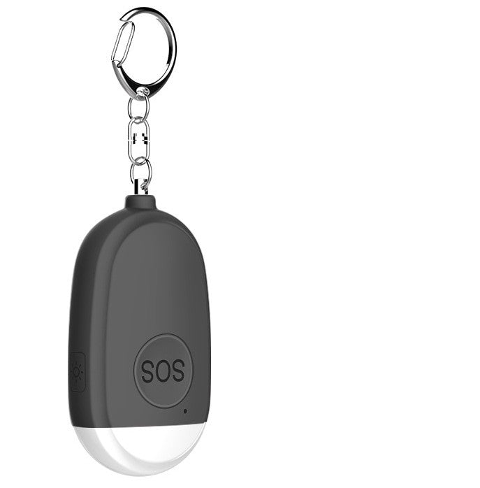 Black keychain device with SOS button on a white background