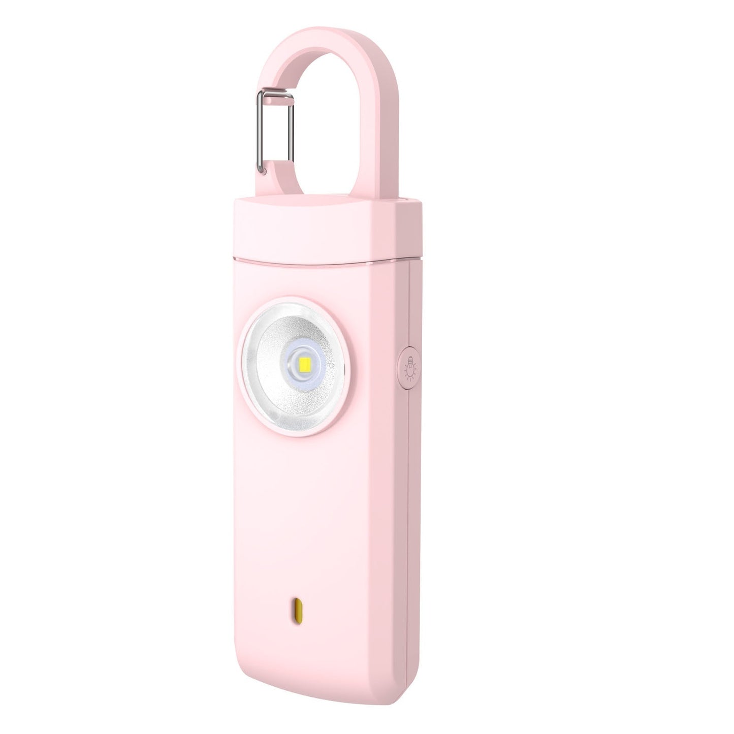 Rechargeable safety alarm 130dB with LED light in pink designed for women’s personal safety and everyday carry protection.