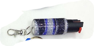 Pepper spray keychain with a striped design on a white background