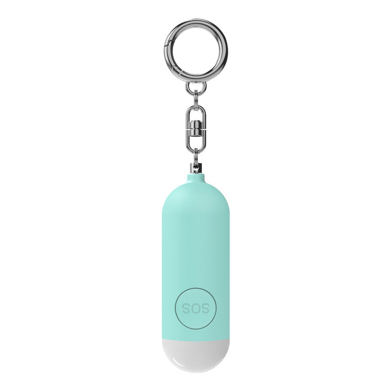 Rechargeable safety alarm keychain with 130dB sound and built-in light for travel, daily carry, and emergency protection.
