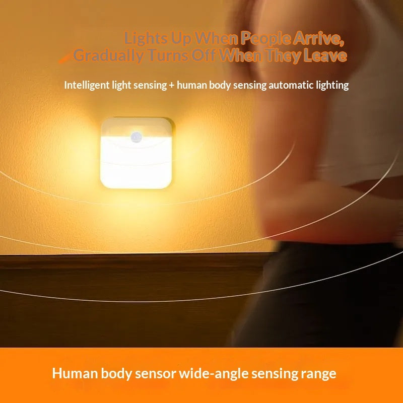 Automatic light sensor switch with text on a warm background