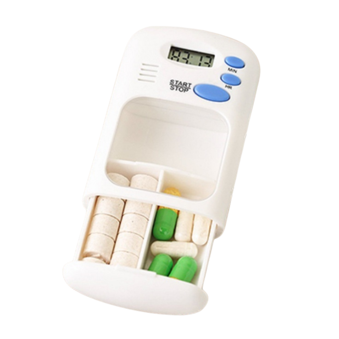 Smart pill organizer with alarm and portable electronic medication reminder for daily medicine management