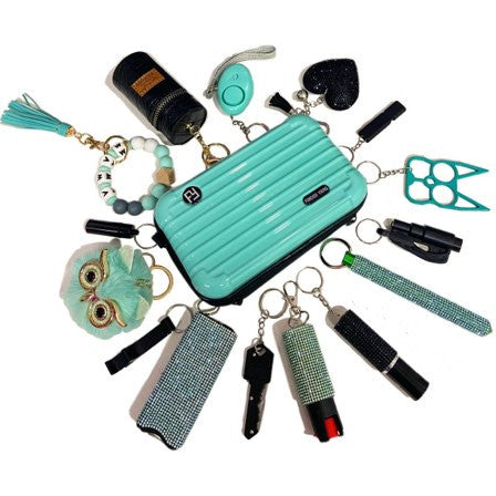 teal and black safety keychain set for everyday protection
