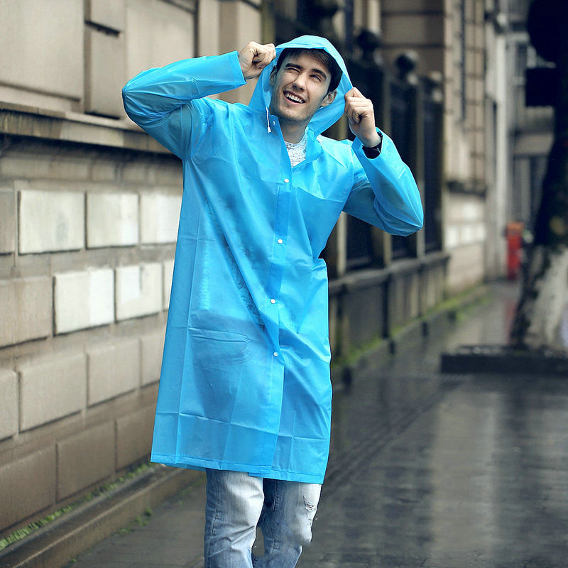 Transparent waterproof raincoat for adults made from lightweight EVA material