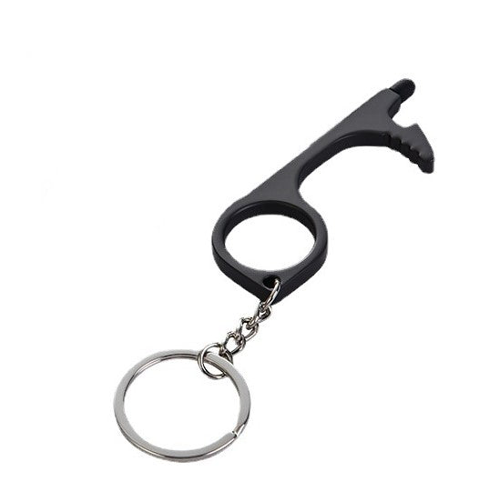 Zinc alloy hands-free door opener with keychain attachment in black